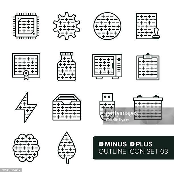 minus plus icon set for science - simulation lab stock illustrations