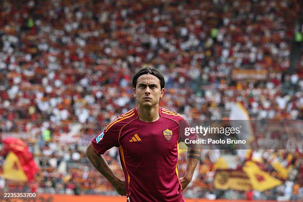 Paulo Dybala of AS Roma looks on during the Serie A match between AS Roma and Torino FC at Stadio Olimpico on September 14, 2025 in Rome, Italy.