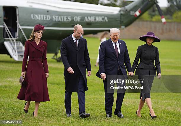 Catherine, Princess of Wales and William, Prince of Wales receive US President Donald Trump and First Lady Melania Trump at Windsor Castle on...