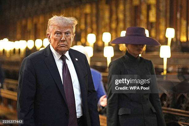President Donald Trump and First Lady Melania Trump during their visit to St George's Chapel at Windsor Castle during the State visit by the...