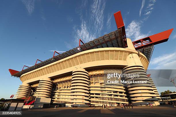 Outside view of the stadium prior to the Serie A match between AC Milan and Bologna FC 1909 at Giuseppe Meazza Stadium on September 14, 2025 in...