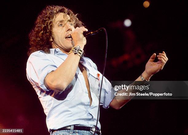 Roger Daltrey of The Who performing on stage during the Freddie Mercury Tribute Concert for Aids Awareness at Wembley Stadium in London, England on...