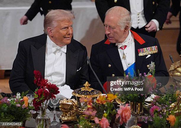 President Donald Trump and King Charles III during a State Banquet at Windsor Castle for the State visit by the President of the United States of...