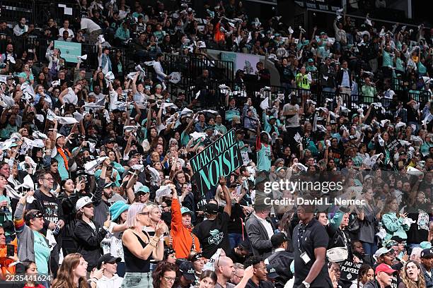 The New York Liberty crowd during the game against the Phoenix Mercury during Game Two Round One of the 2025 WNBA Playoffs on September 17, 2025 at...