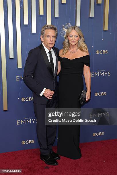 Ben Stiller and Christine Taylor attend the 77th Primetime Emmy Awards at Peacock Theater on September 14, 2025 in Los Angeles, California.