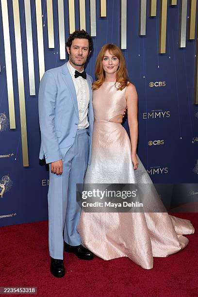 Adam Brody and Leighton Meester attend the 77th Primetime Emmy Awards at Peacock Theater on September 14, 2025 in Los Angeles, California.