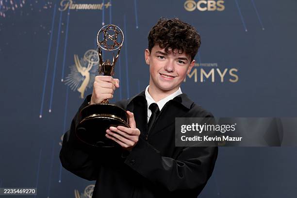 Owen Cooper, winner of Outstanding Supporting Actor in a Limited or Anthology Series or Movie for "Adolescence," poses in the press room during the...