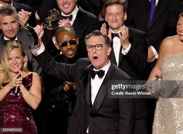 Stephen Colbert accepts the Outstanding Talk Series Award for "The Late Show with Stephen Colbert" onstage during the 77th Primetime Emmy Awards at...