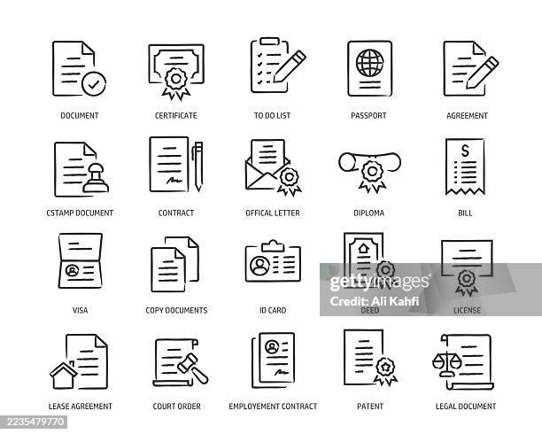 documents icons. doodle line stroke style icon design collection. vector illustration. for website design, logo, app, template, ui, etc - driving licence stock illustrations