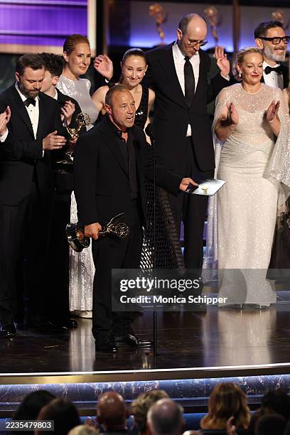 Stephen Graham accepts the award for outstanding limited series for "Adolescence" onstage during the 77th Primetime Emmy Awards at Peacock Theater on...