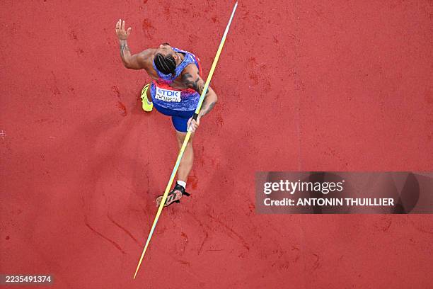 Bronze medallist US' athlete Curtis Thompson competes in the men's javelin throw final during the World Athletics Championships in Tokyo on September...