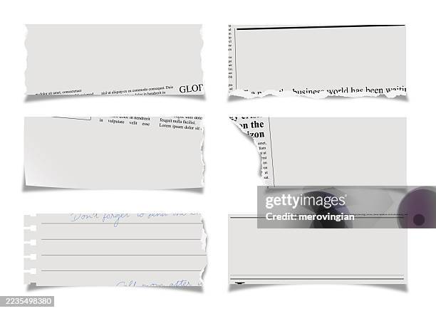 realistic torn newspaper pieces. large copy space for your texts - newspaper clipping stock illustrations