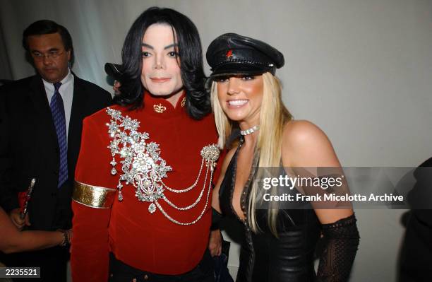 Michael Jackson and Britney Spears backstage at the 2002 MTV Video Music Awards at Radio City Music Hall in New York City, August 29, 2002. Photo by...