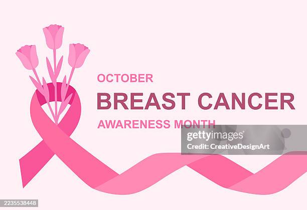 illustrations, cliparts, dessins animés et icônes de concept du mois de sensibilisation au cancer du sein. ruban rose avec des fleurs sur fond rose - octobre rose