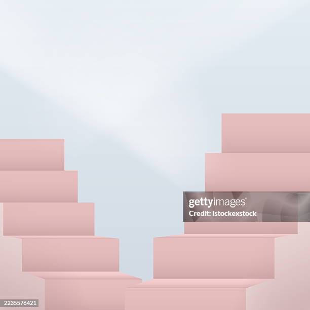 abstract pink steps on light background - 3d product rendering stock illustrations
