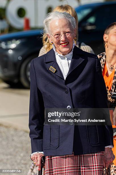Queen Margrethe II of Denmark visits GeoCenter Møns Klint on September 15, 2025 in Borre near Stege, Denmark.