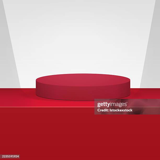 red circular podium with spotlight on plain background - conference stage background stock illustrations