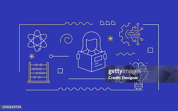 stem education related vector illustration. science, technology, engineering, math, education, learning, school. - robotics student stock illustrations
