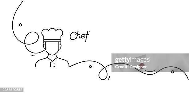one continuous line drawing of chef icon. single line vector illustration - commercial kitchen no people stock illustrations