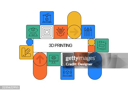 3D Printing and Modeling Related Vector Illustration. 3D Printer, Filament, Innovation, Prototype, Industry, Material, Manufacturing. 3D Printing and Modeling Related Vector Illustration. 3D Printer, Filament, Innovation, Prototype, Industry, Material, Manufacturing.
