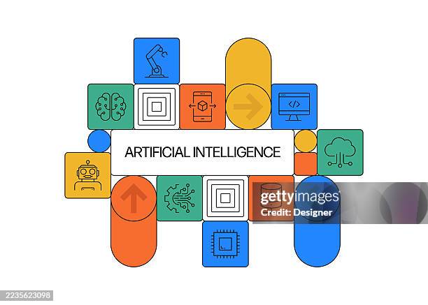 artificial intelligence related vector illustration. technology, futuristic, data, robot, connection, innovation, machine learning. - cad computer stock illustrations