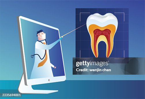 Doctors explain the structure of teeth on desktop computer screens and provide remote teaching Doctors explain the structure of teeth on desktop computer screens and provide remote teaching