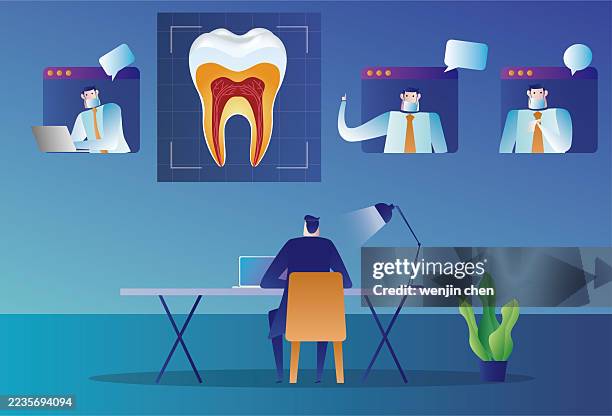 doctors have remote meetings to diagnose dental diseases. - periodontal disease stock illustrations