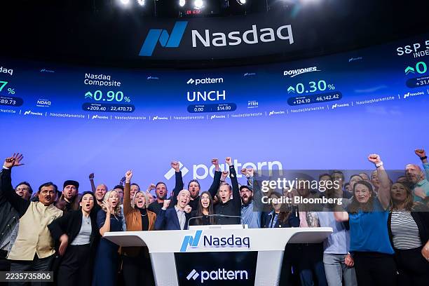 Melanie Alder, co-founder and chief strategy officer of Pattern Group Inc., center left, and David Wright, co-founder and chief executive officer of...