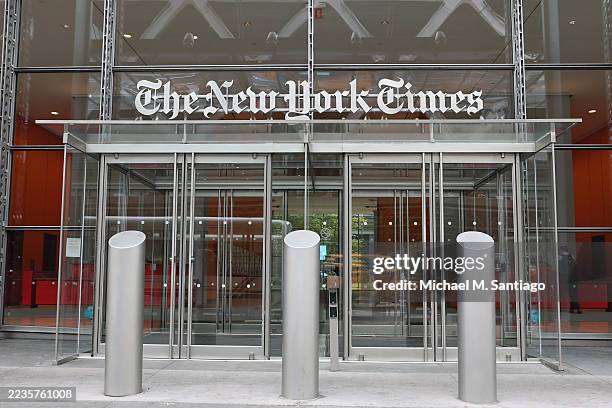The New York Times building is seen on September 16, 2025 in New York City. U.S. President Donald Trump filed a $15 billion defamation lawsuit...
