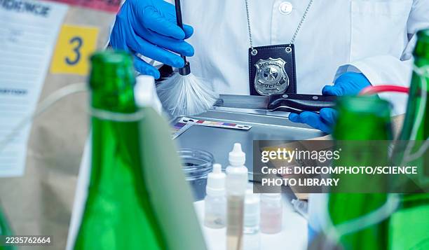 forensic fingerprint analysis - dusting for fingerprints stock pictures, royalty-free photos & images