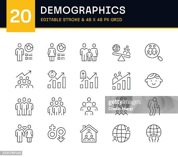 stockillustraties, clipart, cartoons en iconen met demographics line icon set - bevolkingsdichtheid