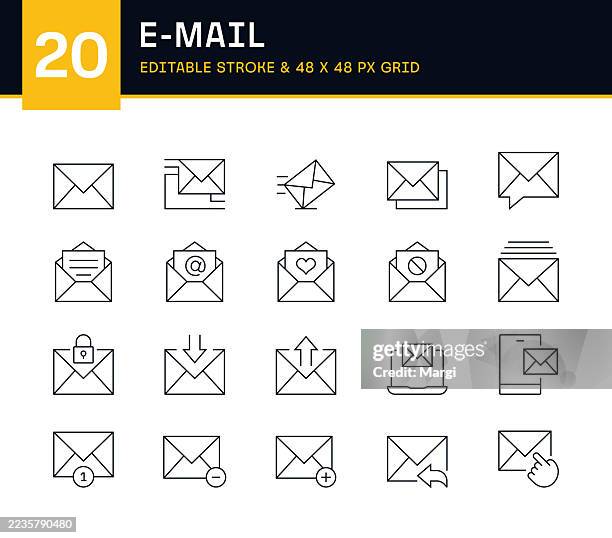 e-mail line icon set - mailbox open stock illustrations
