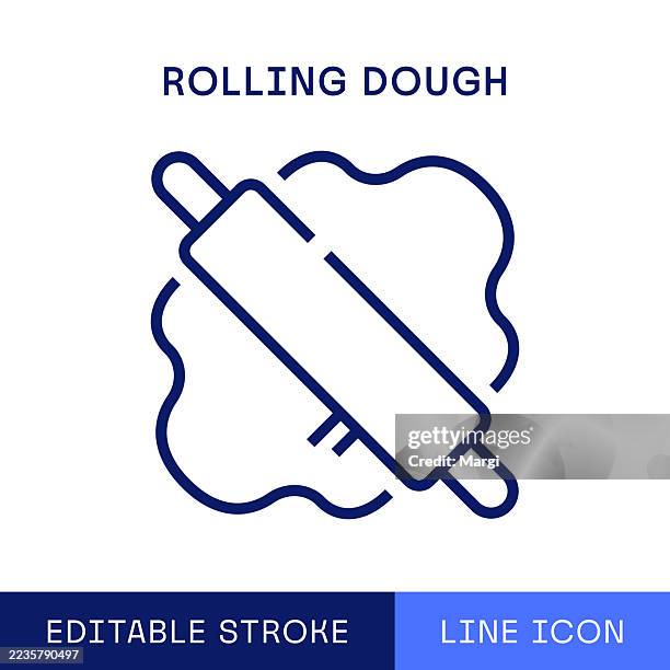 rolling dough single line icon - baking icons stock illustrations