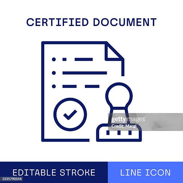 certified document single line icon - signing document stock illustrations
