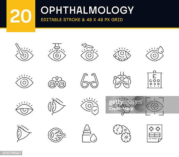 ophthalmologie-linie icon set - augenheilkunde stock-grafiken, -clipart, -cartoons und -symbole