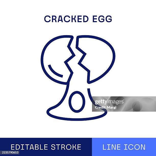 cracked egg single line icon - egg shell stock illustrations