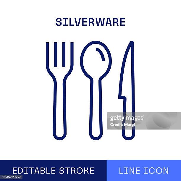 silverware single line icon - empty diner table stock illustrations