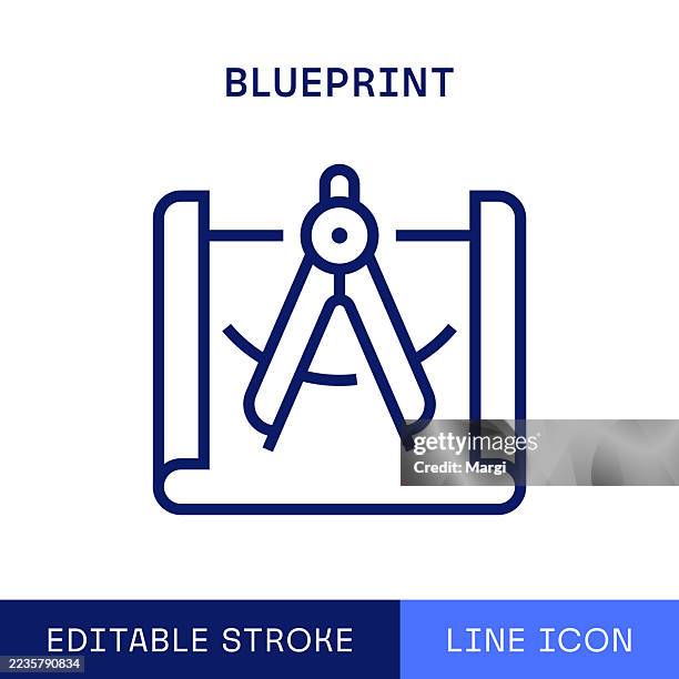 blueprint single line icon - architect stock illustrations