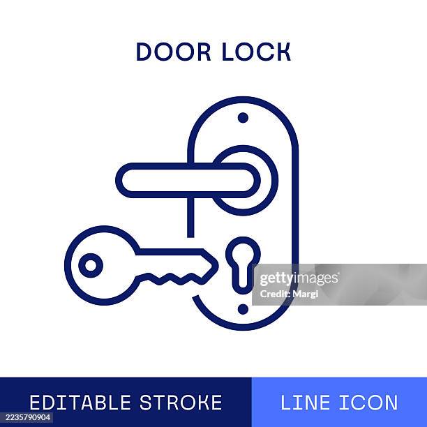 door lock single line icon - lock door stock illustrations