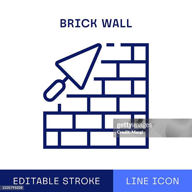 brick wall single line icon - cement wall stock illustrations