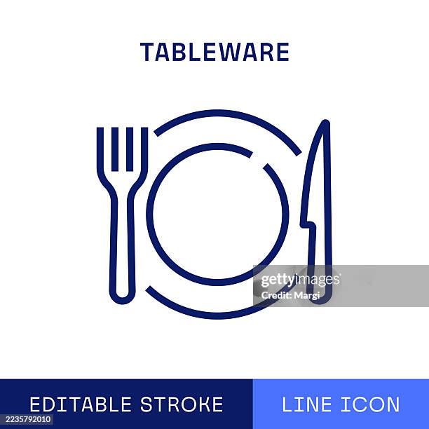 ilustrações de stock, clip art, desenhos animados e ícones de tableware single line icon - almoço