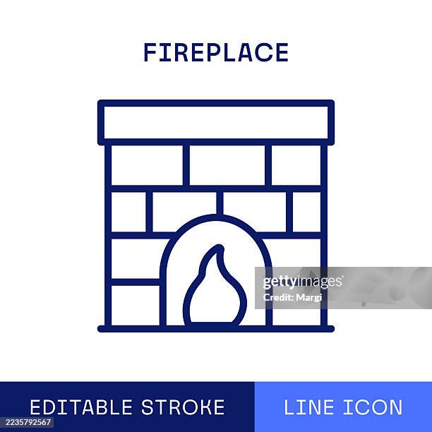 fireplace single line icon - fire pit stock illustrations