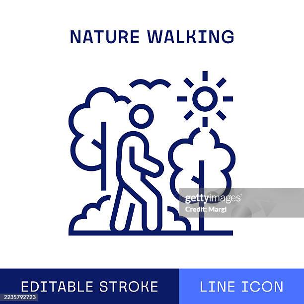 nature walking single line icon - walking stock illustrations