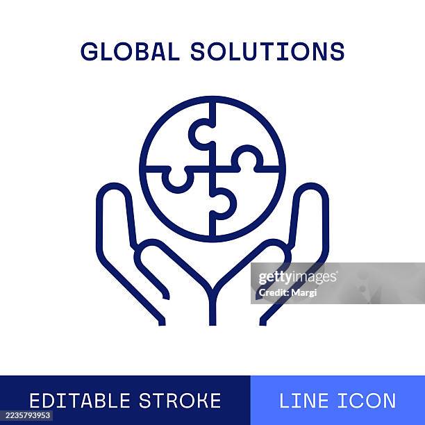 global solutions single line icon - international development stock illustrations