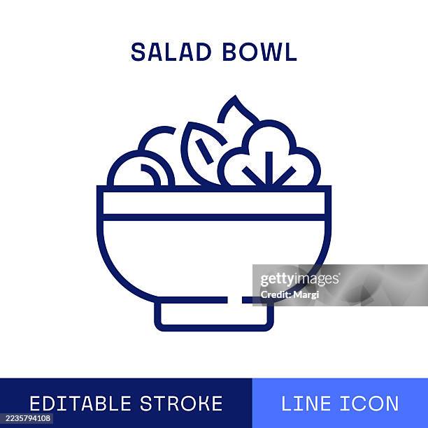 salatschüssel einzeiliges symbol - salatschüssel stock-grafiken, -clipart, -cartoons und -symbole