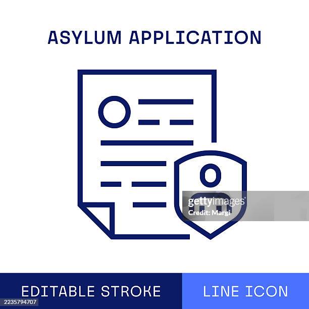 asylum application single line icon - refugee stock illustrations