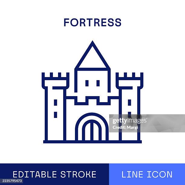 illustrations, cliparts, dessins animés et icônes de icône de la forteresse à une seule ligne - forteresse