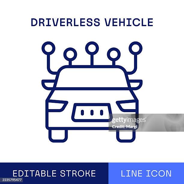 ilustraciones, imágenes clip art, dibujos animados e iconos de stock de icono de una sola línea de vehículo sin conductor - autonomous vehicle lidar