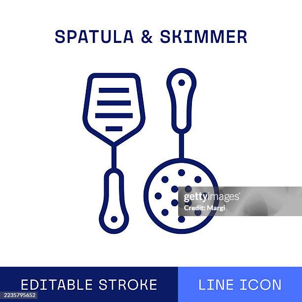 spatula and skimmer single line icon - spatula stock illustrations