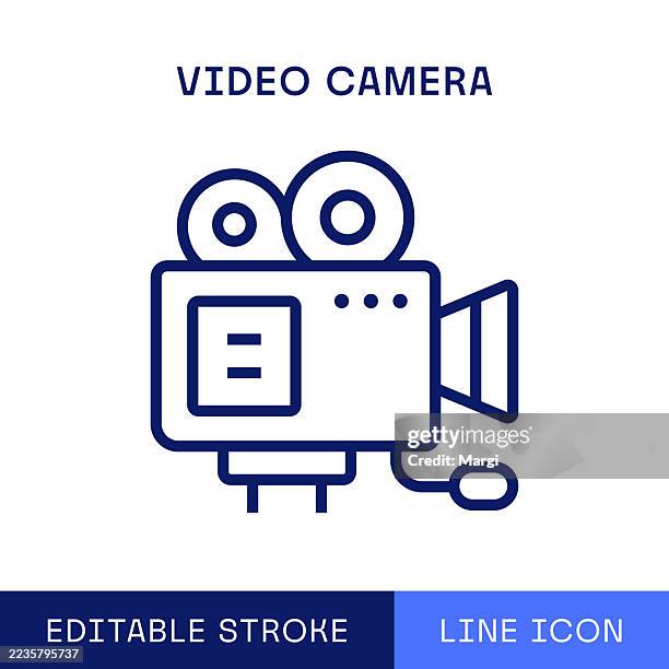 video camera single line icon - television camera stock illustrations